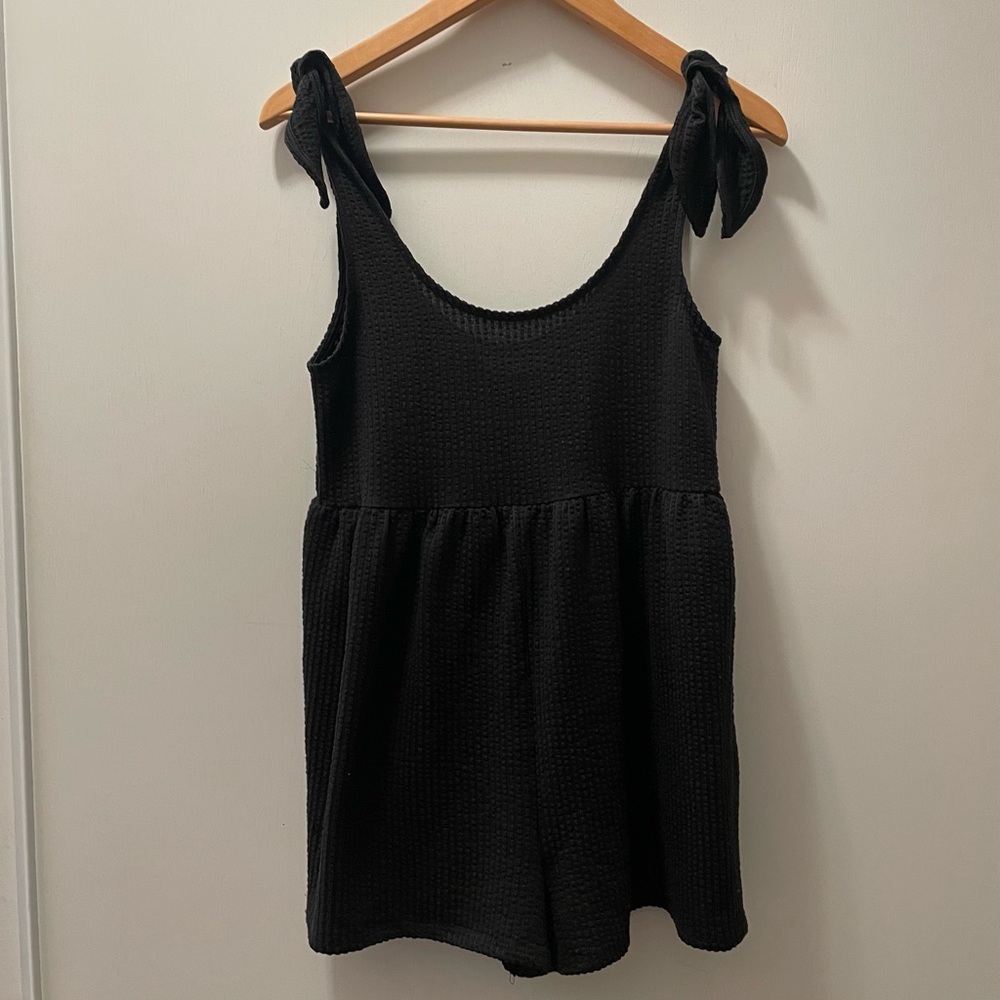 urban outfitters black romper with tie shoulder straps • extra small